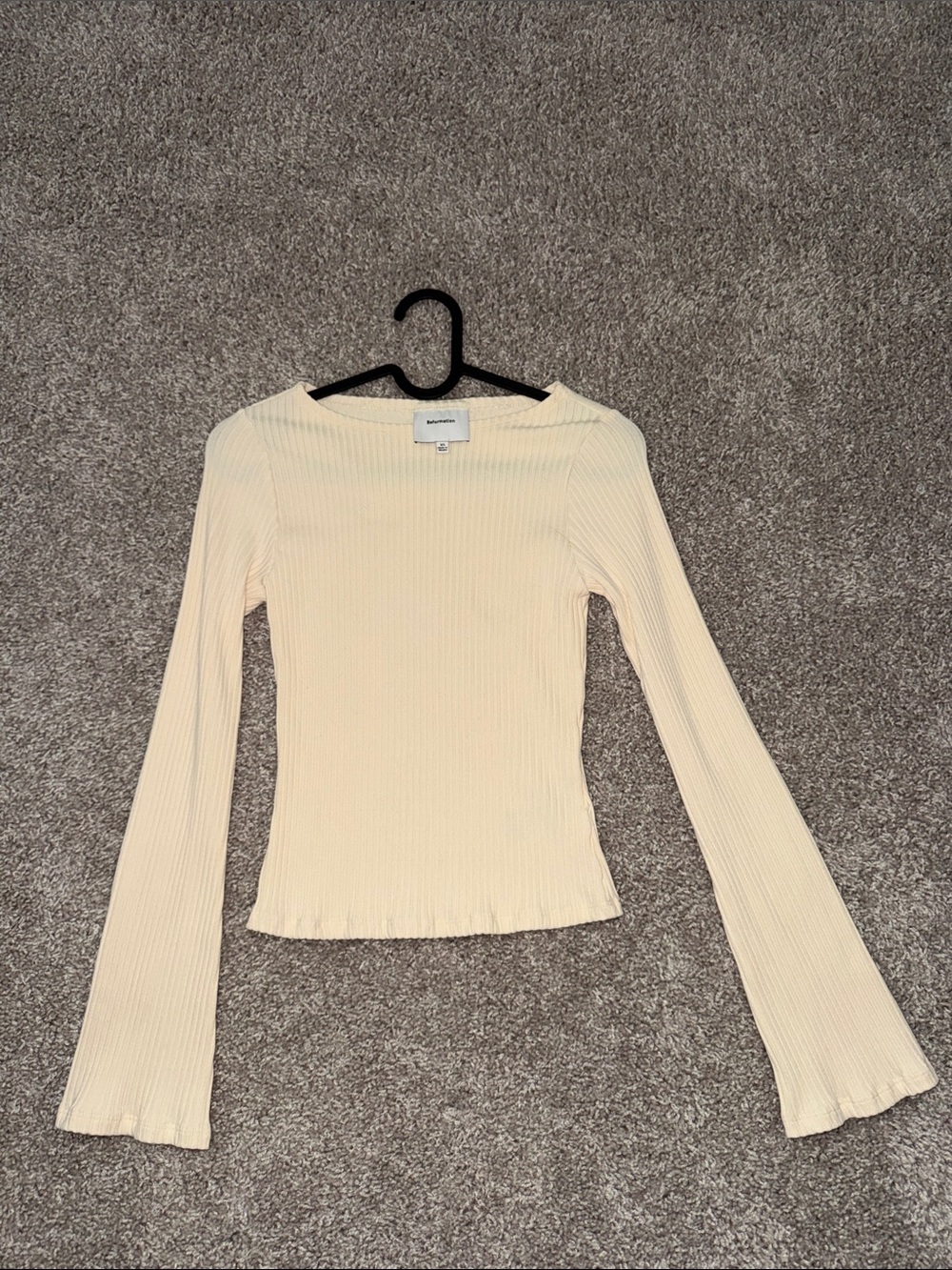Reformation Cream Ribbed Long-Sleeve Top